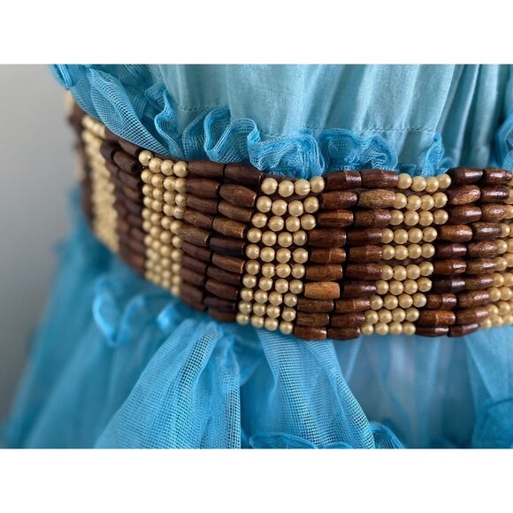 Baba L.A. Clothing Handmade‎ India Wood Faux Pearl Beaded Belt Tie Belt Vtg 32\